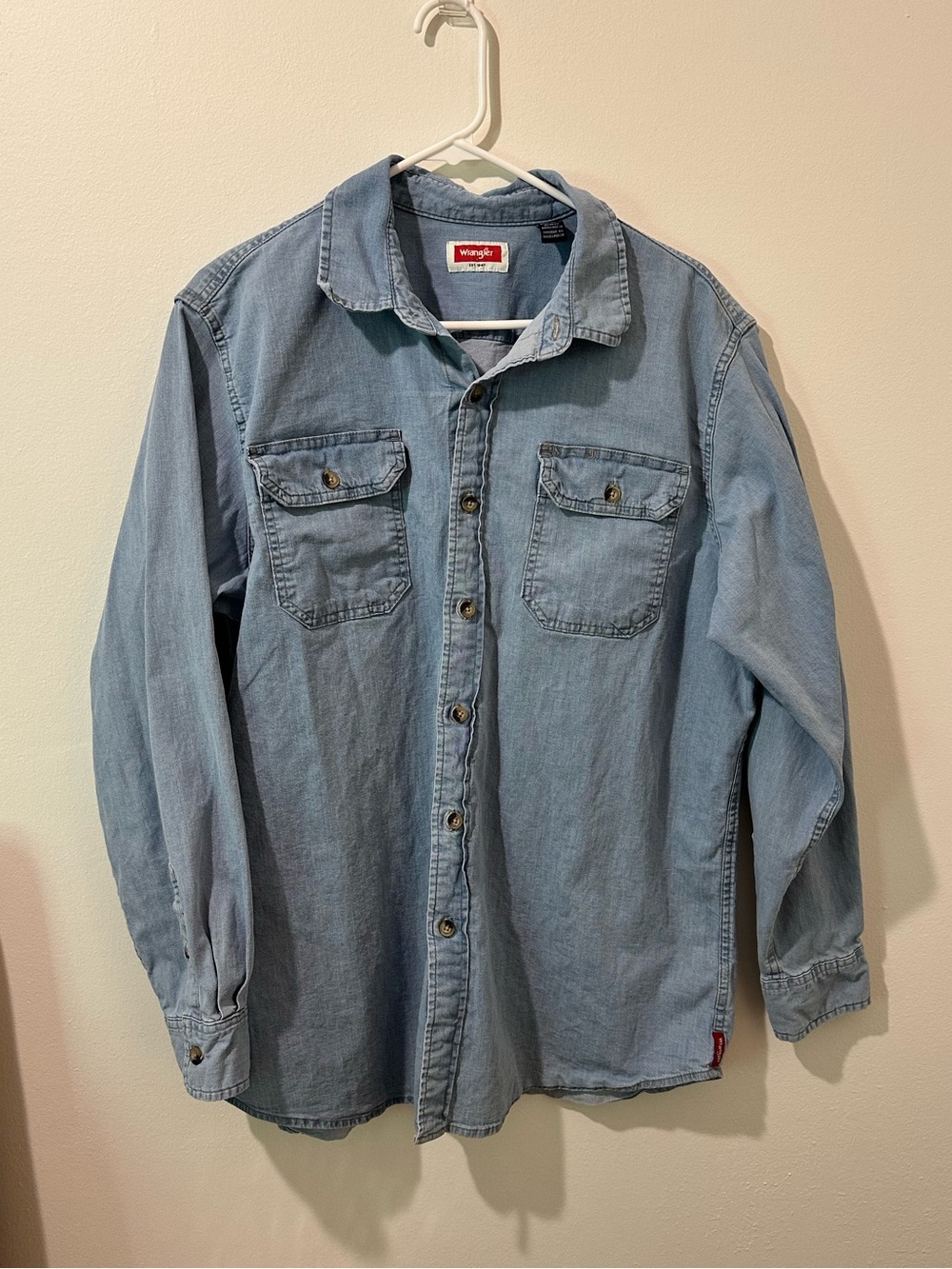 Wrangler Light Blue Denim Button-Down Work Shirt